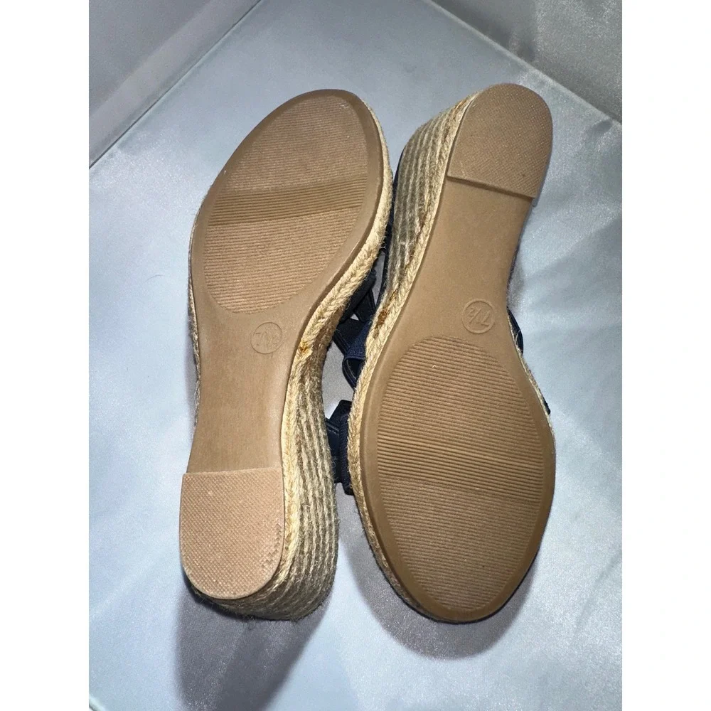 Merona Navy Blue Elastic Strappy Espadrille Wedge Sandals Womens 7.5 Platform